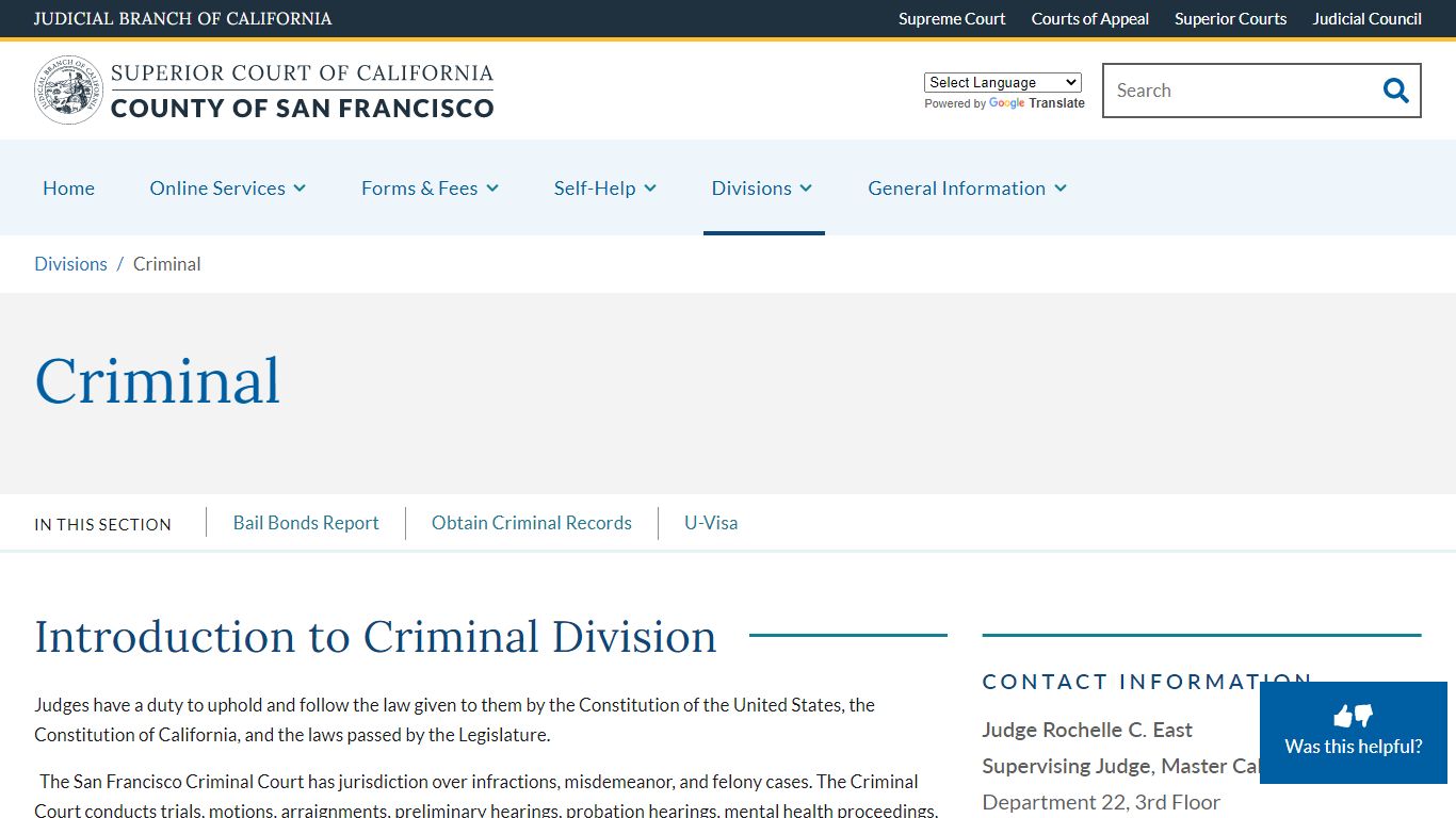 Criminal | Superior Court of California | County of San Francisco